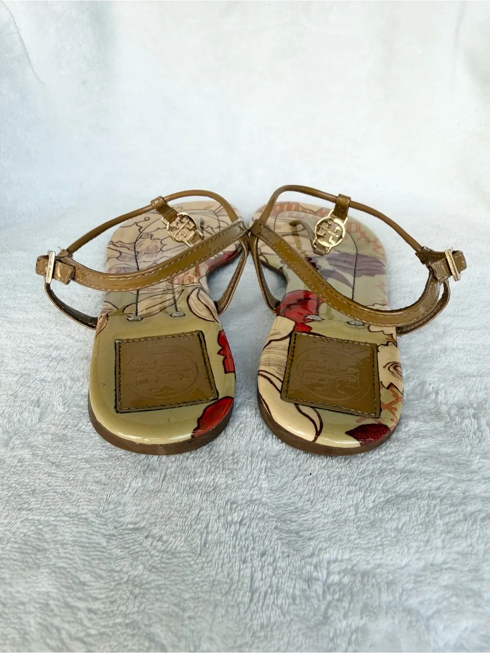 Tory Burch Women’s Floral Print T-Strap Flat Sandals 7.5